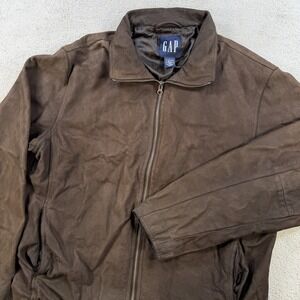 Vintage GAP Jacket Mens Large Brown Leather Full Zip Lined Bomber Pockets